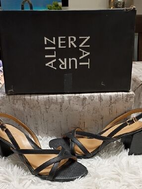 Naturalizer Black Lizard Heeled Sandals Women's Sz 7 M 🆕